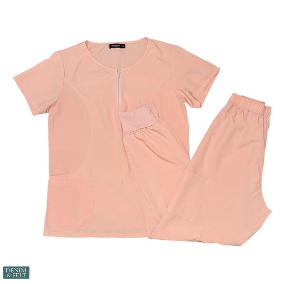 NiaaHinn Blush Pink Scrub Set Top & Jogger Pants Small – Soft Stretch Uniform - Picture 3 of 16